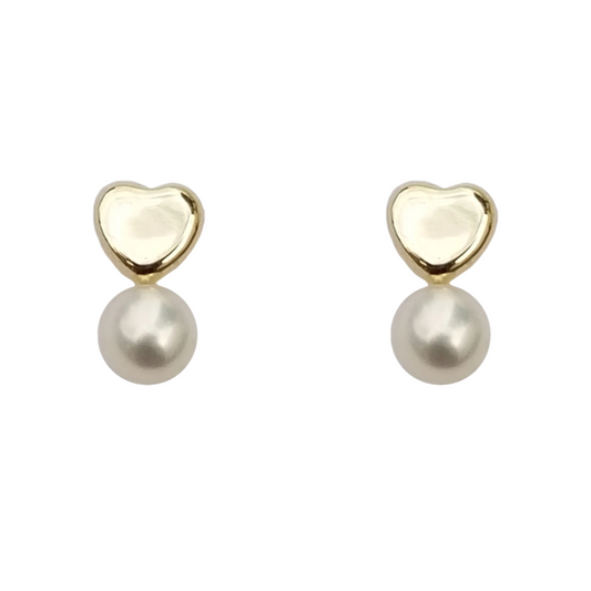 Aretes Corazón y Perla Oro 10K, Tipo Broquel