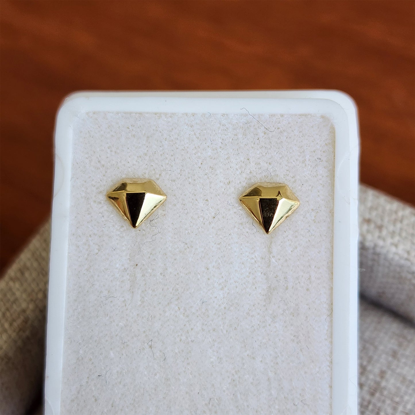 Aretes Forma Diamante, Oro 10k Tipo Broquel