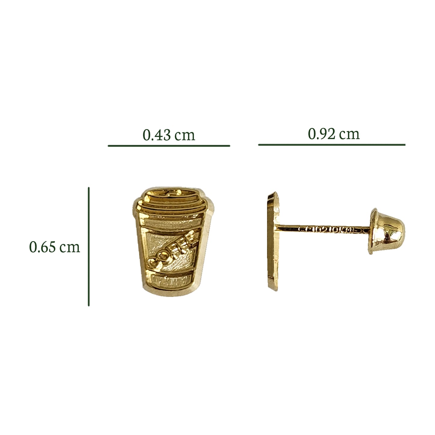 Aretes Vaso de Café, Oro 10k Tipo Broquel