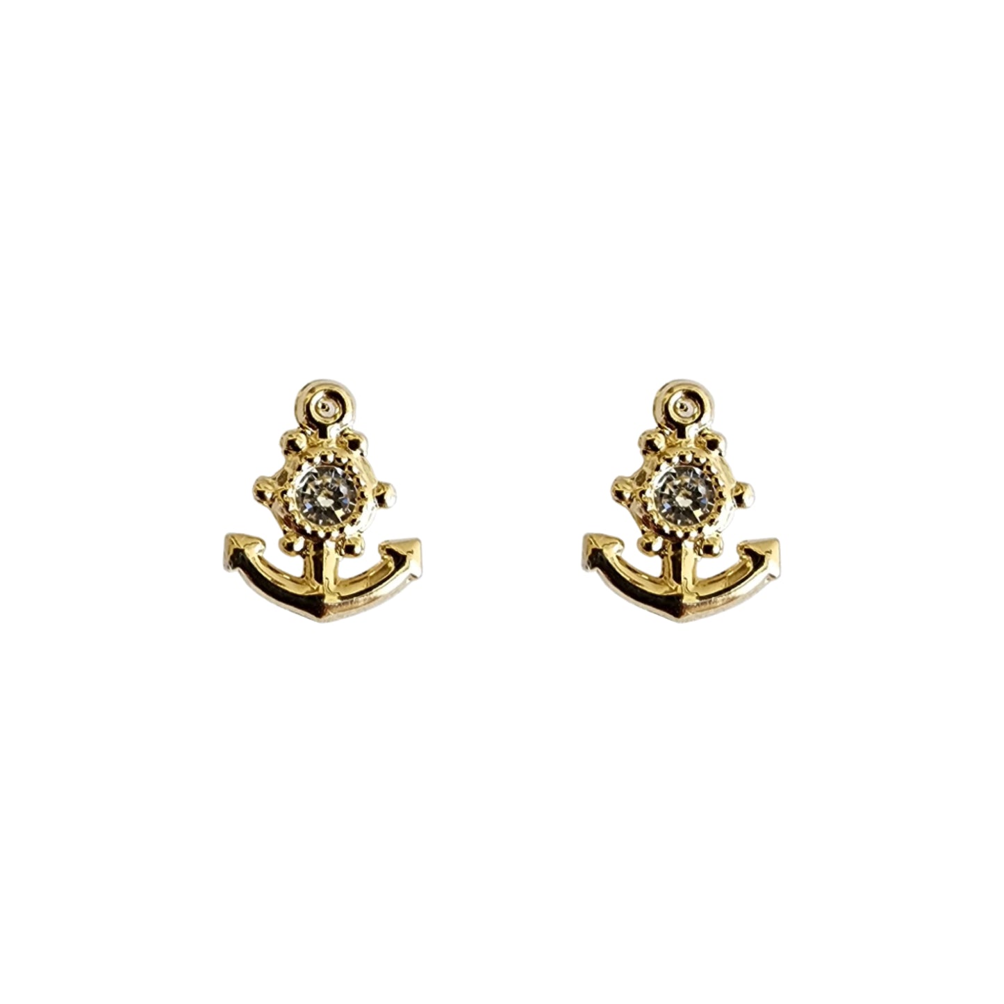 Aretes Ancla con Zirconia, Oro 10k Tipo Broquel