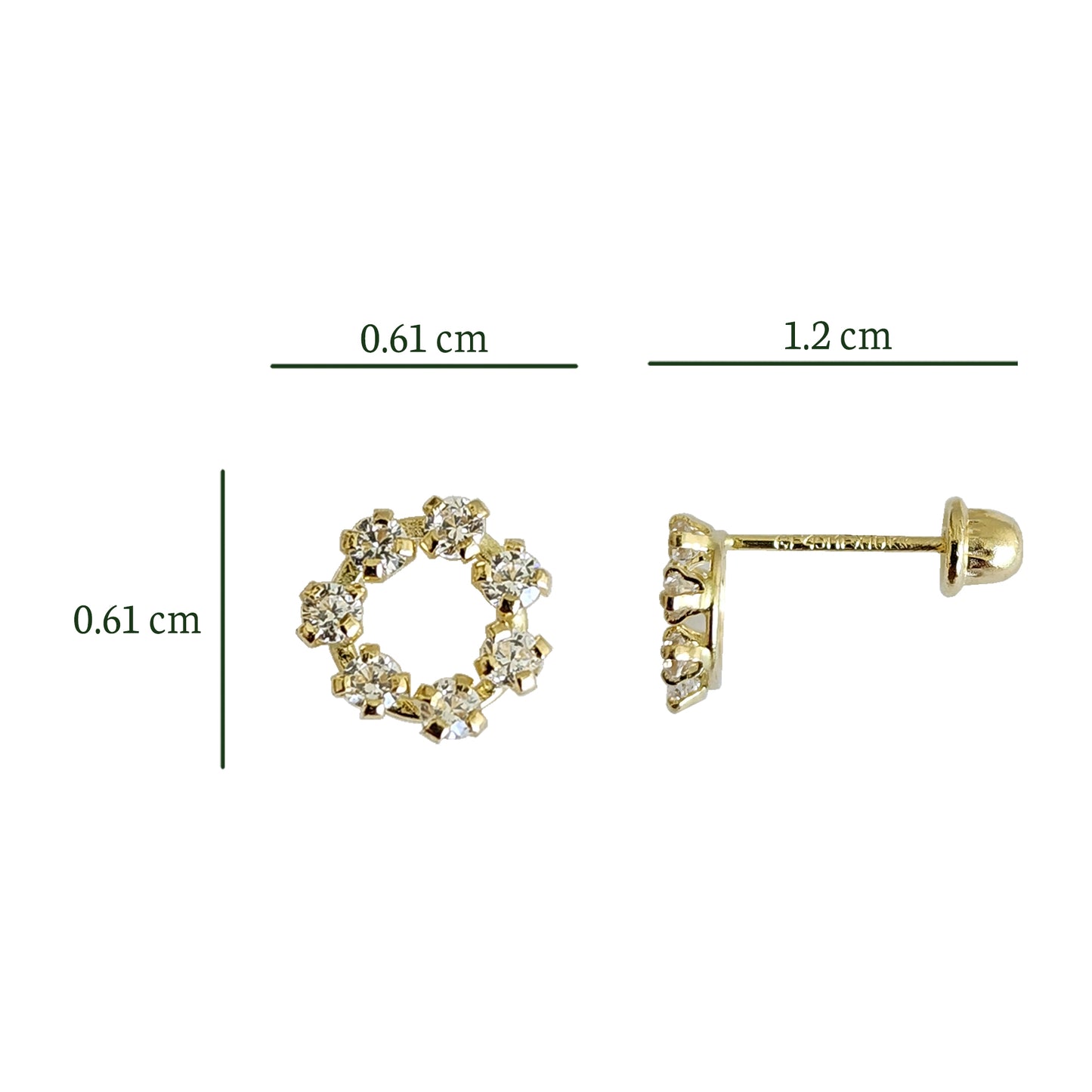 Aretes Aros Piedra Mini, Oro 10k Tipo Broquel