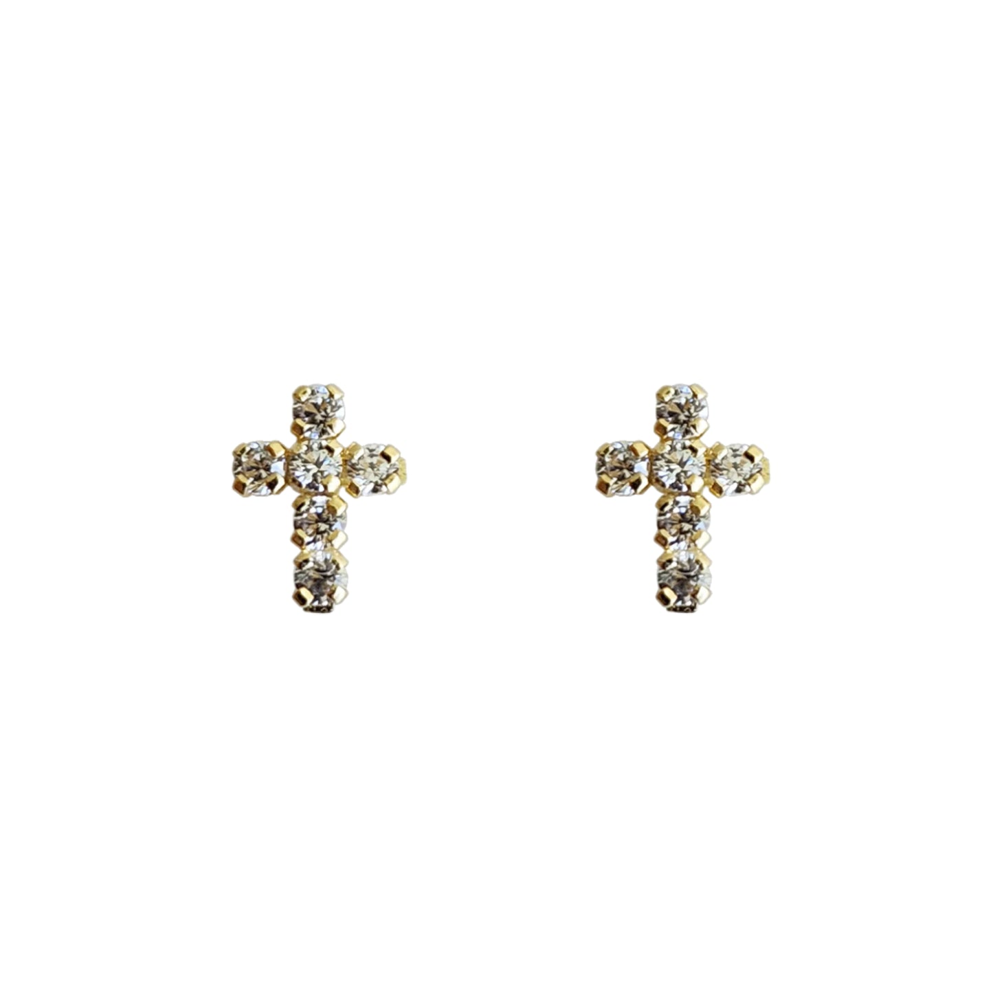 Aretes Cruz Zirconias Mini Oro 10k, Tipo Broquel
