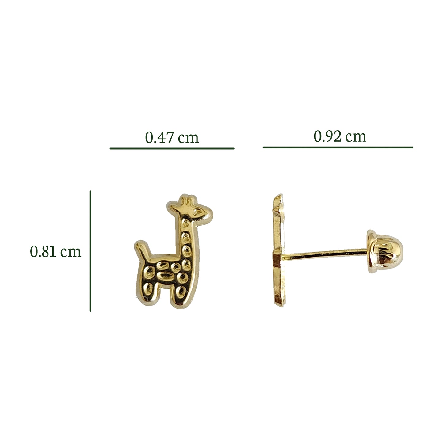 Aretes Jirafa, Oro 10k Tipo Broquel