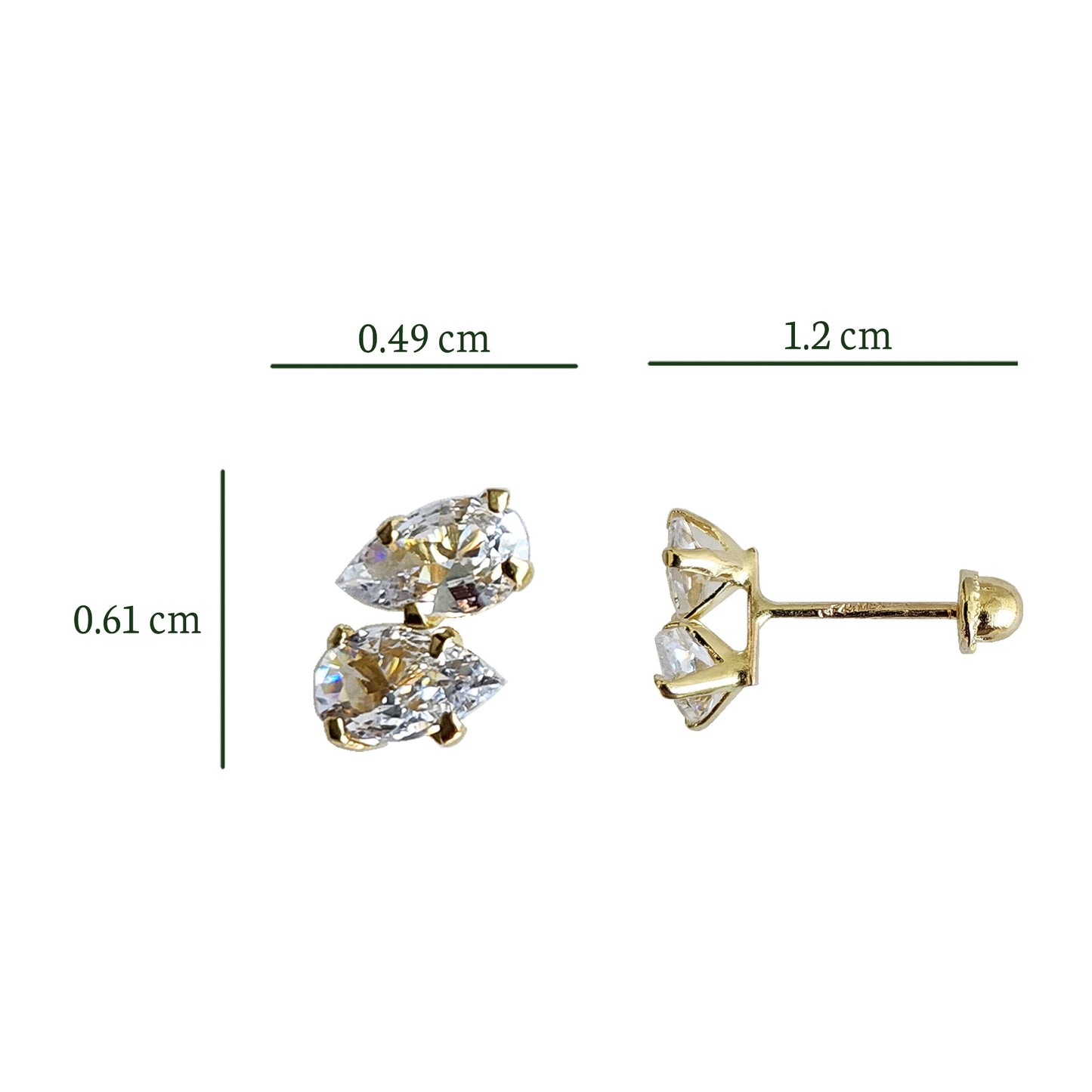 Aretes Zirconias Gota Blanco Oro 10k. Tipo Broquel