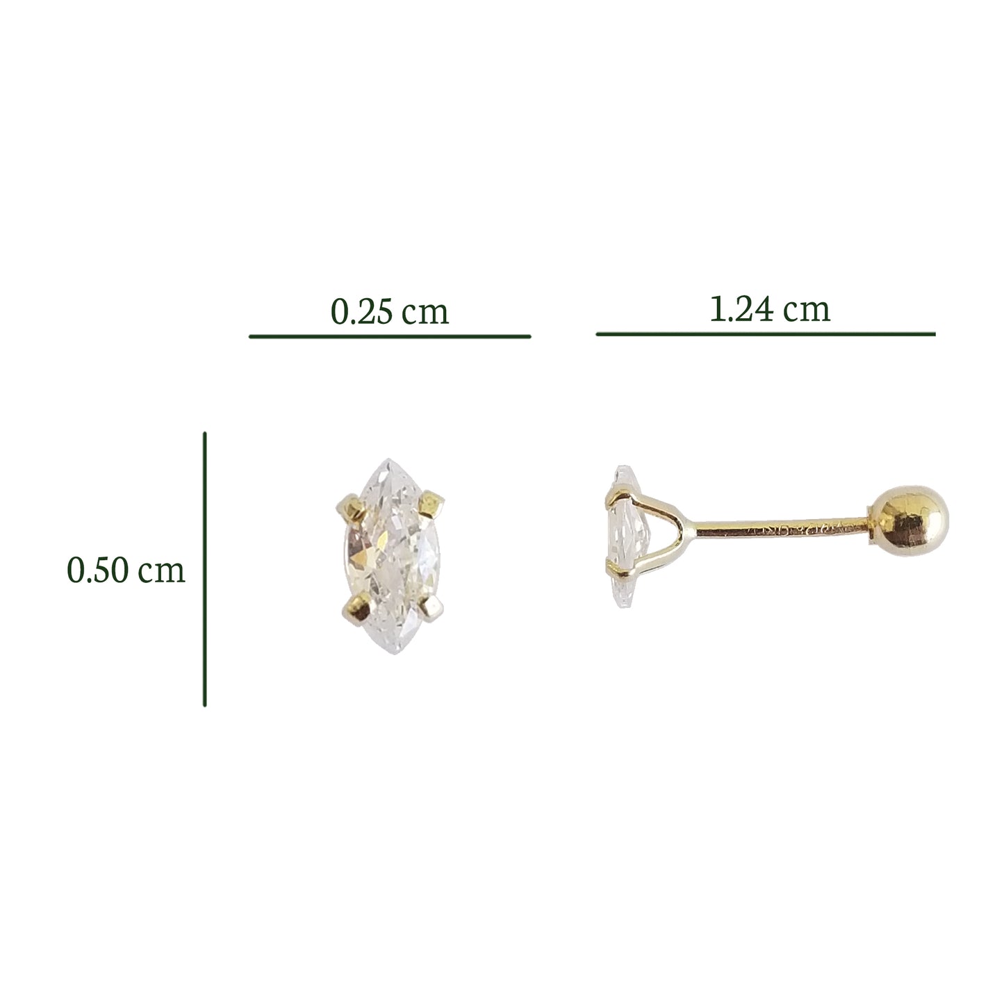 Aretes Marquiz Zirconia, Oro 10K Tipo Broquel