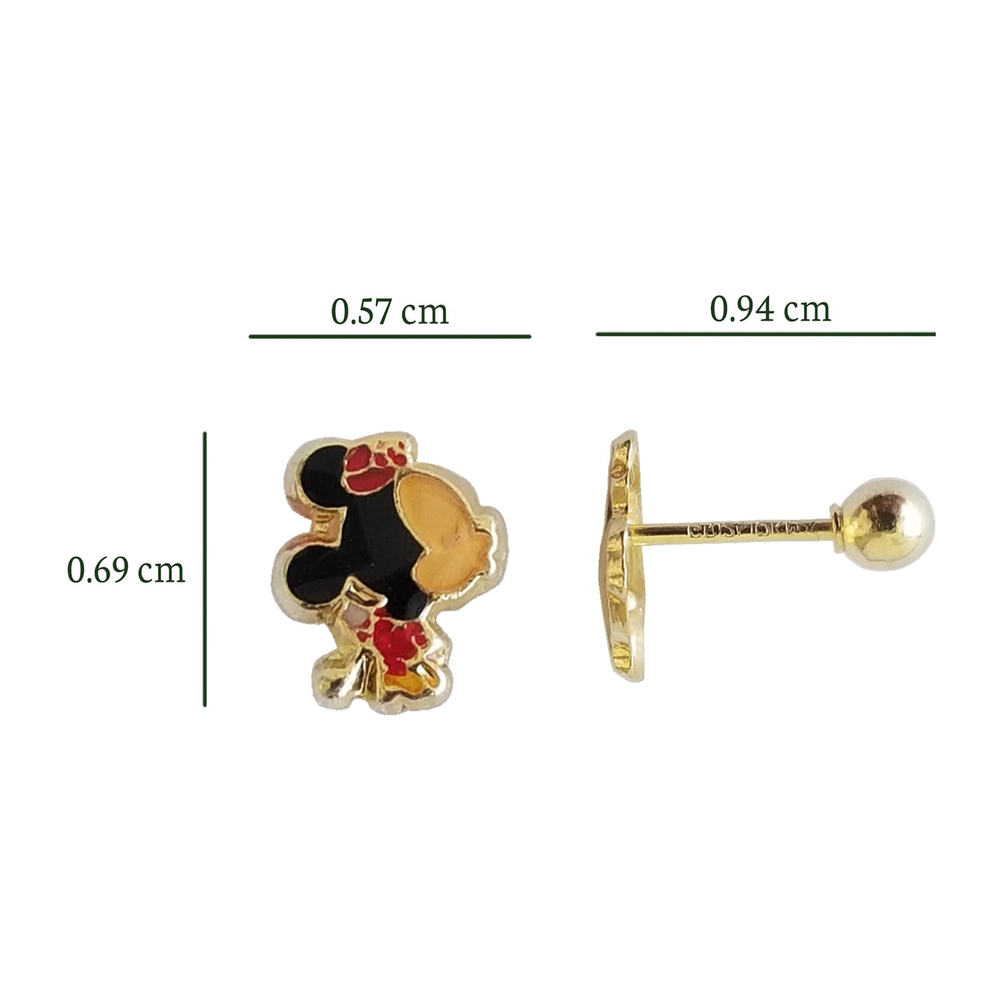 Aretes Ratoncitos Beso Esmaltado, Oro 10K Tipo Broquel