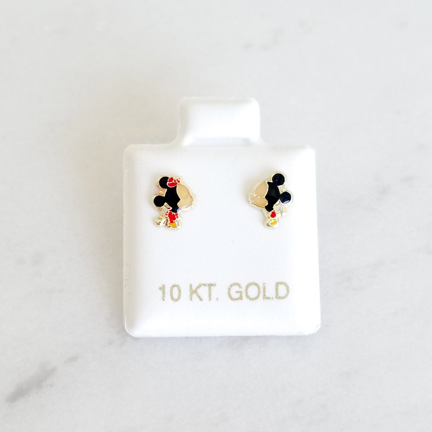 Aretes Ratoncitos Beso Esmaltado, Oro 10K Tipo Broquel