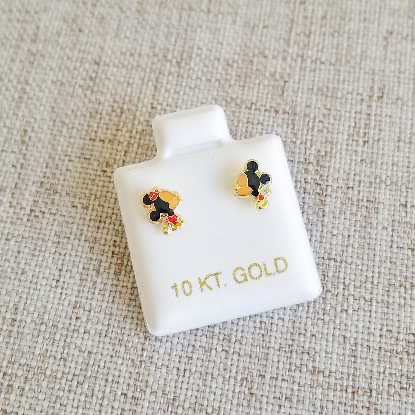 Aretes Ratoncitos Beso Esmaltado, Oro 10K Tipo Broquel