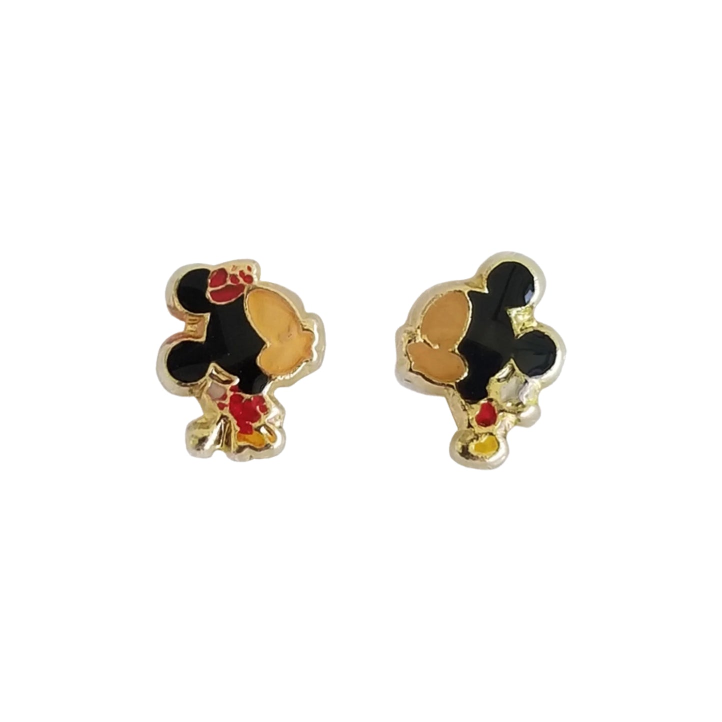 Aretes Ratoncitos Beso Esmaltado, Oro 10K Tipo Broquel
