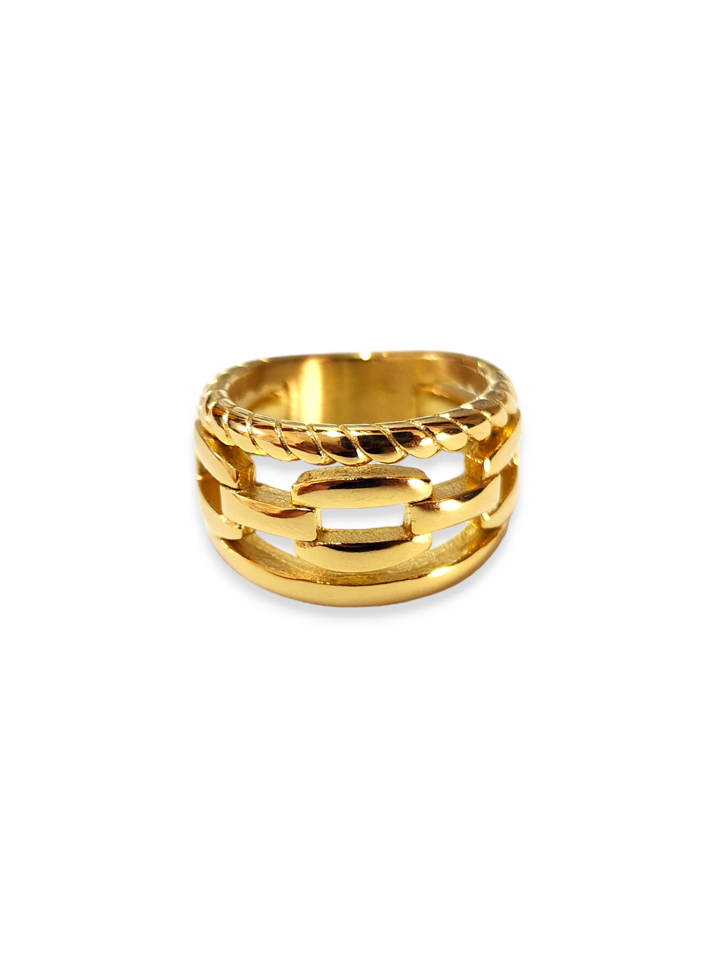 Anillo Eslabones Dorado Acero Inox.