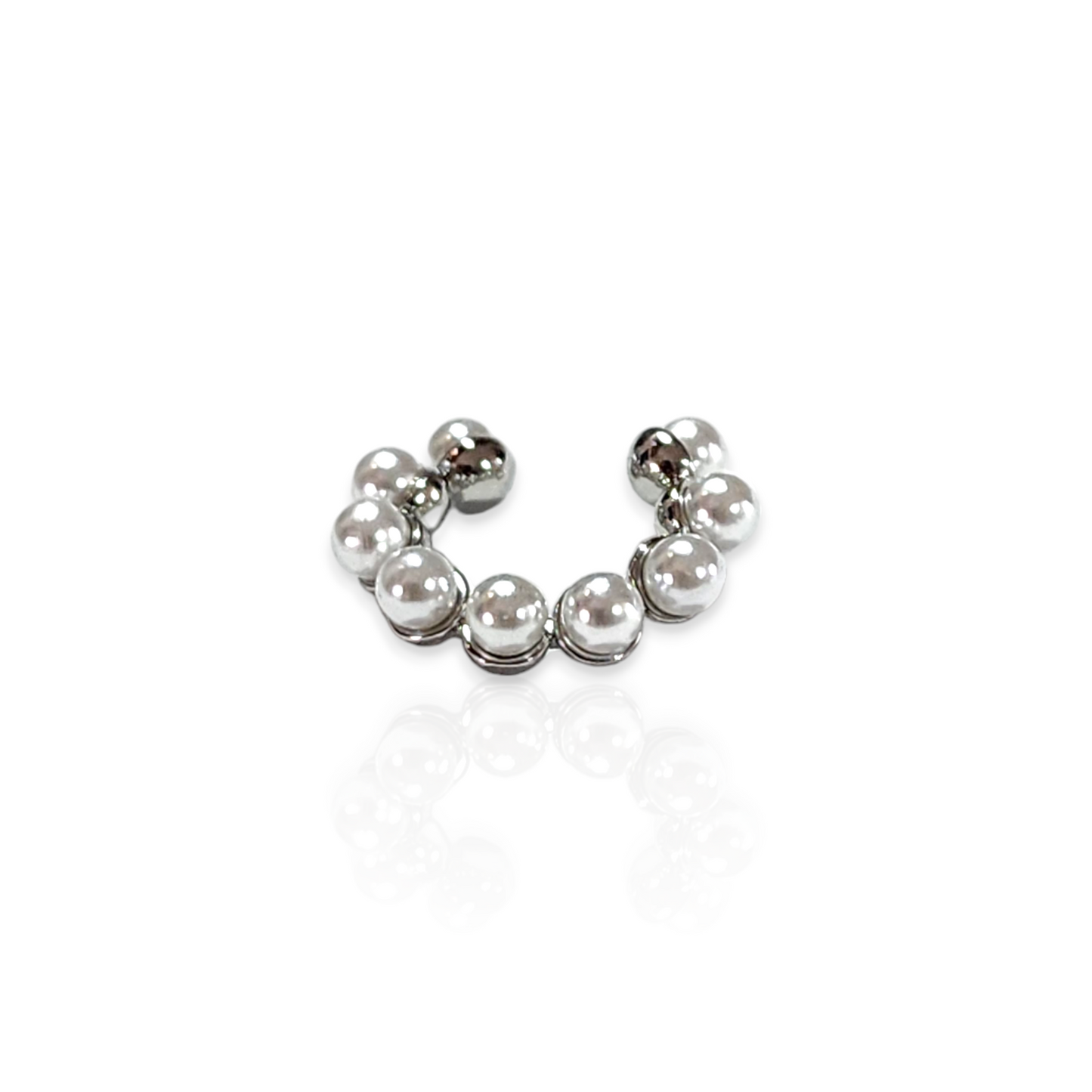 Ear Cuff Chunky Perlas, Chapa de Oro Blanco