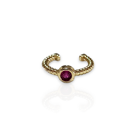 Ear Cuff con Zirconia Rosa con Textura de Rayas, Chapa de Oro