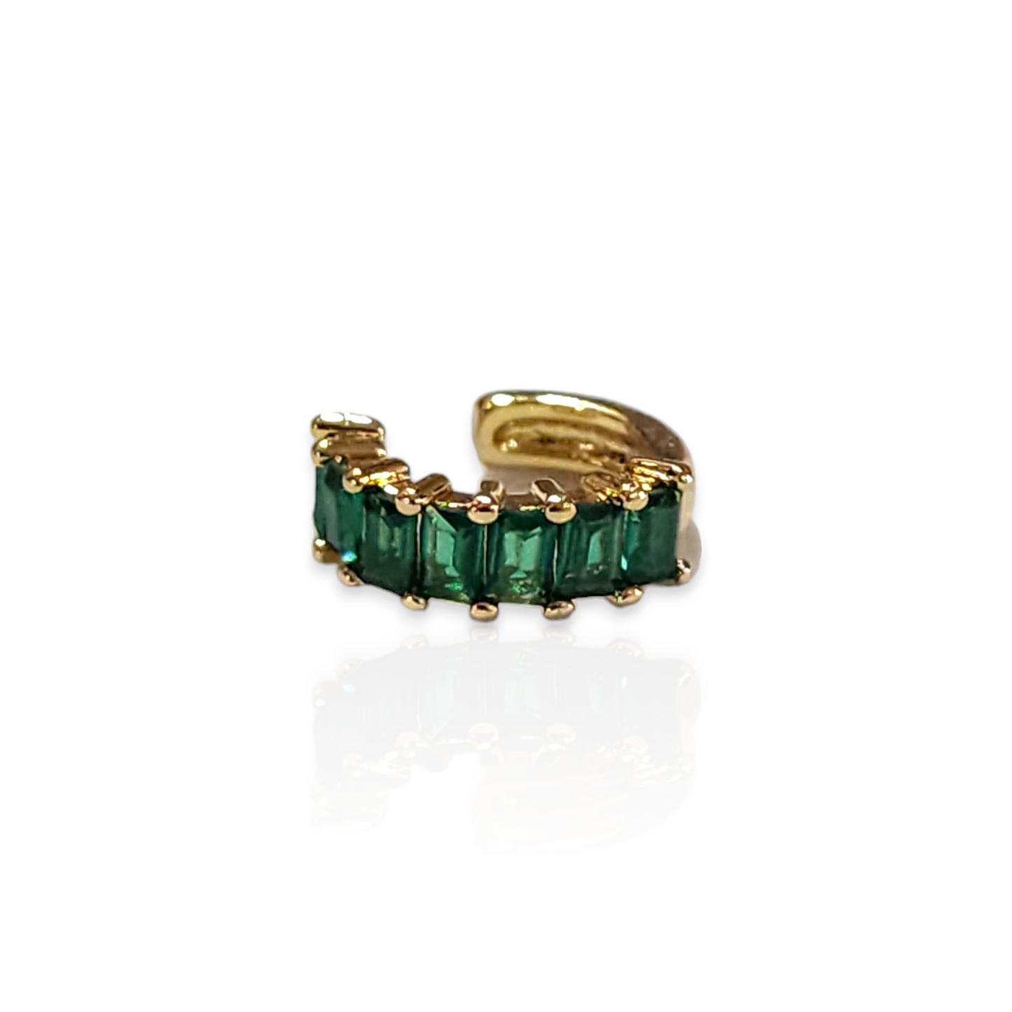 Ear Cuff con Siete Zirconias Verdes Cuadradas, Chapa de Oro