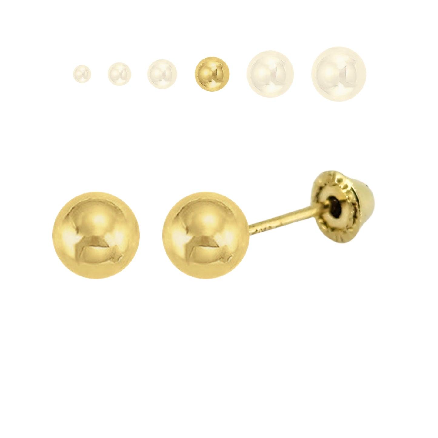 Aretes Oro 10K Broquel Esfera Dormilona Amarilla Tamaño a Elegir de 2.5 a 7 mm