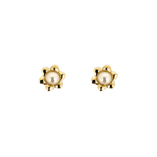 Aretes Flor con Perla Oro 10K, Tipo Broquel