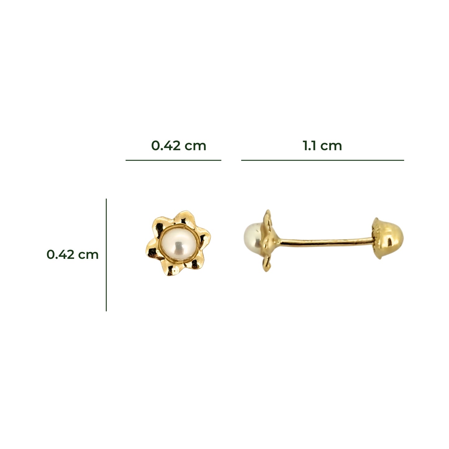 Aretes Flor con Perla Oro 10K, Tipo Broquel