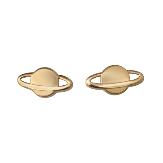 Aretes Planeta Saturno Tipo Broquel Elegantes y Delicados Cierre Rosca Diseño Atemporal y Clásico