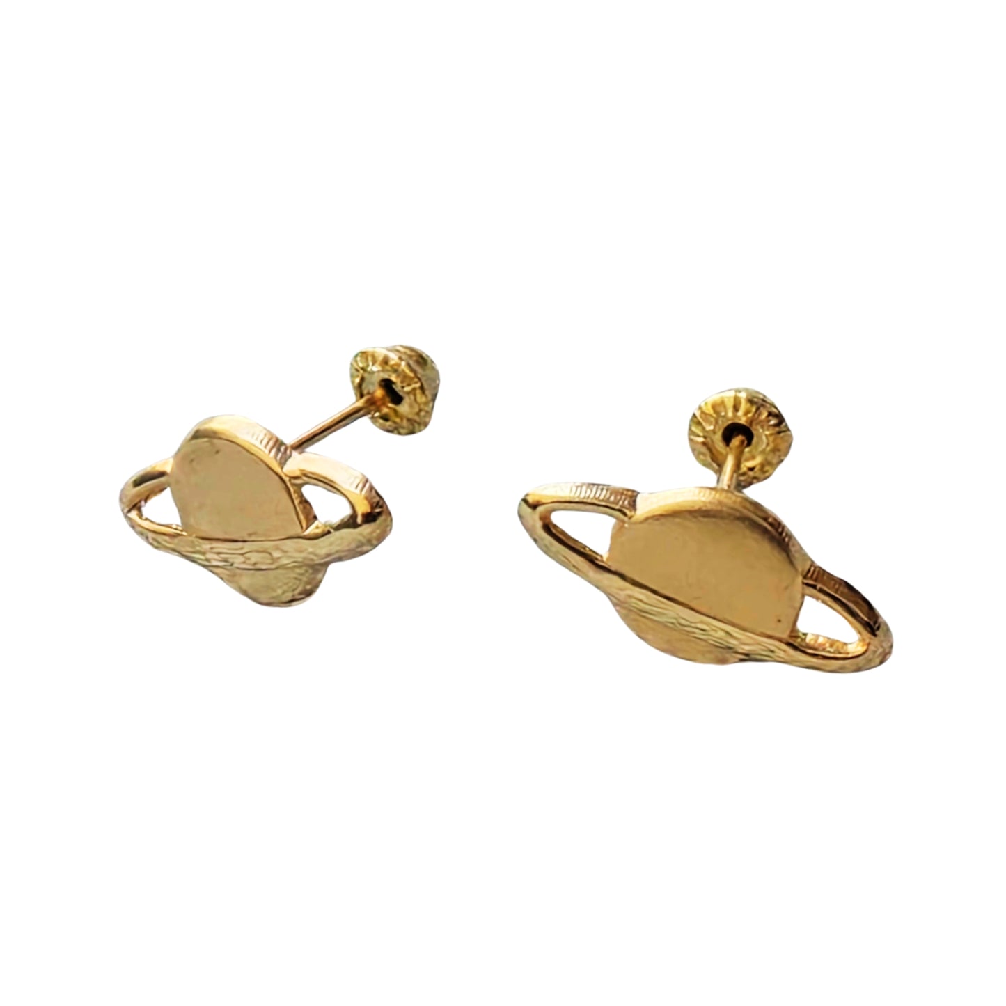 Aretes Planeta Saturno Tipo Broquel Elegantes y Delicados Cierre Rosca Diseño Atemporal y Clásico