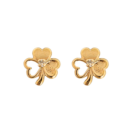 Aretes Oro 10K Broquel Trébol Montadura
