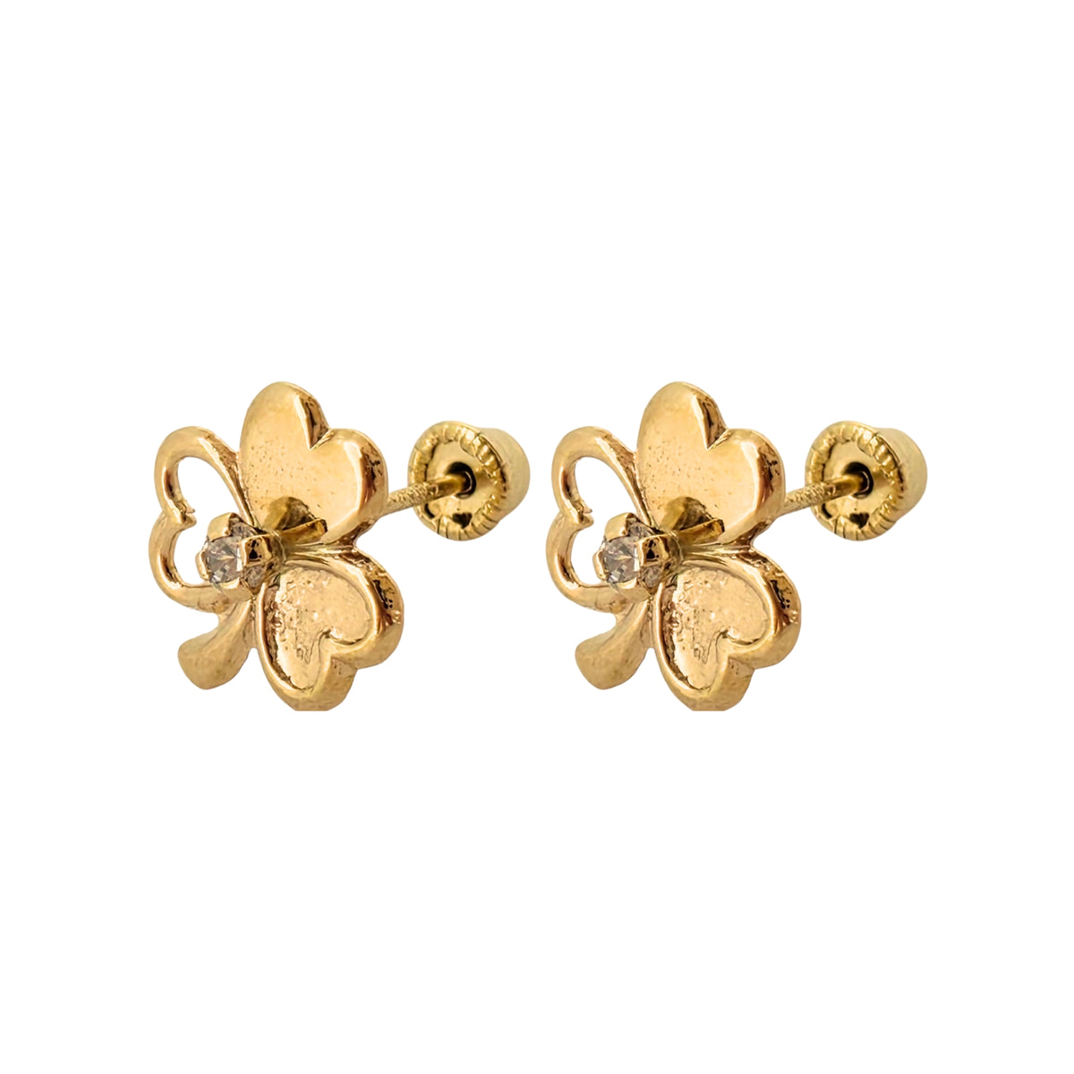 Aretes Oro 10K Broquel Trébol Montadura