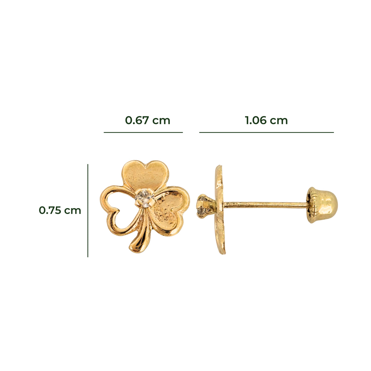 Aretes Oro 10K Broquel Trébol Montadura