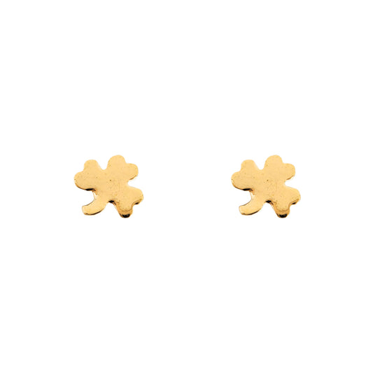 Aretes Oro 10K Broquel Mini Trébol Liso