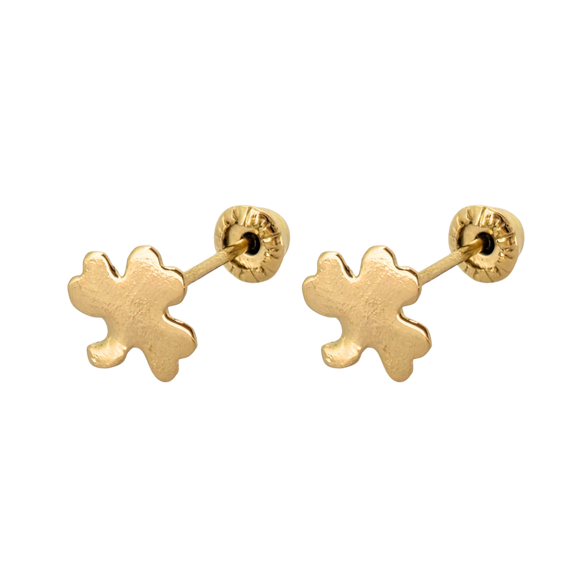 Aretes Oro 10K Broquel Mini Trébol Liso