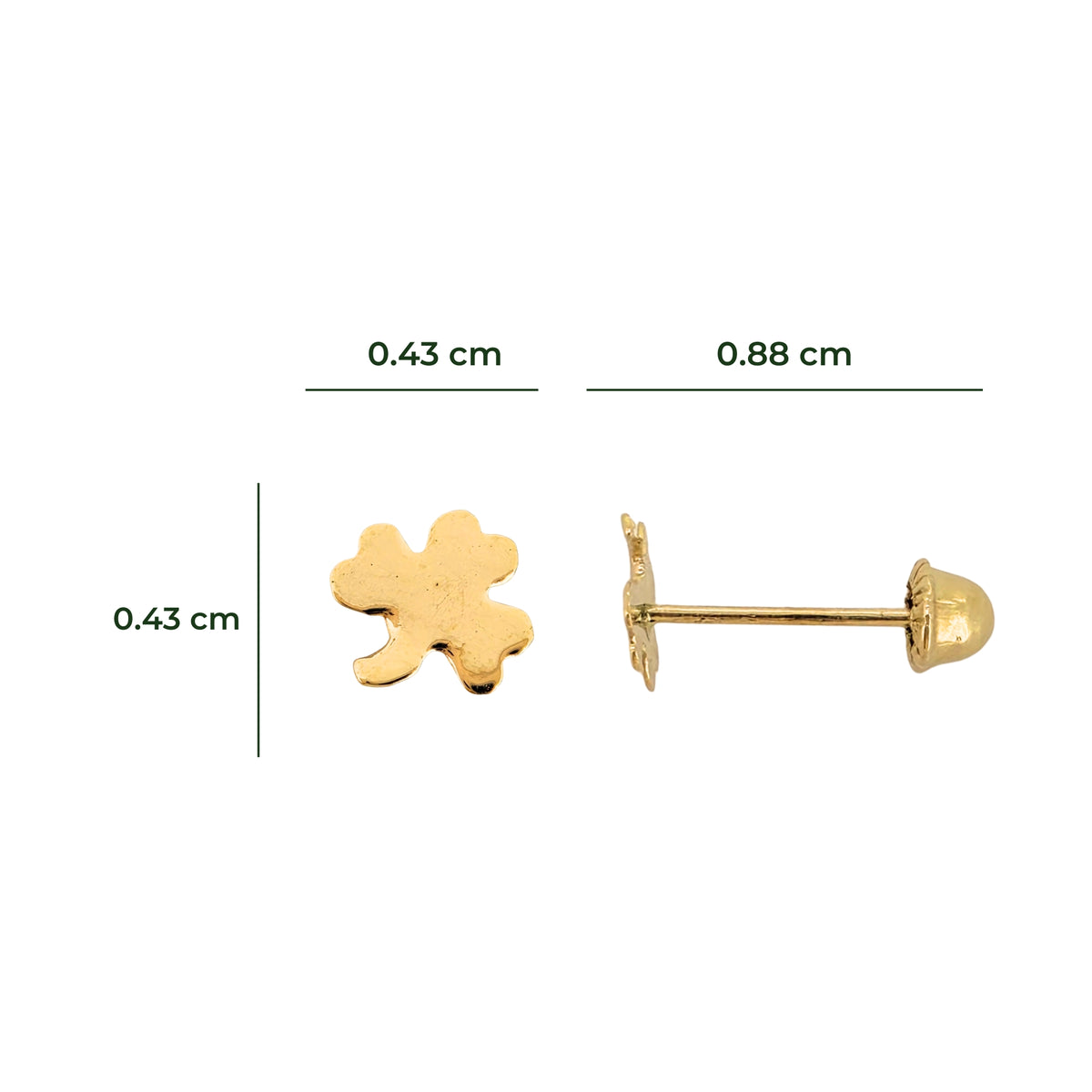 Aretes Oro 10K Broquel Mini Trébol Liso