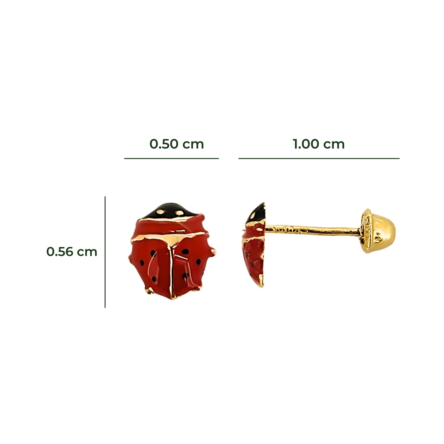 Arete Catarina Esmaltada Inflada, Chico, Mediano o Grande, Oro 10K Tipo Broquel
