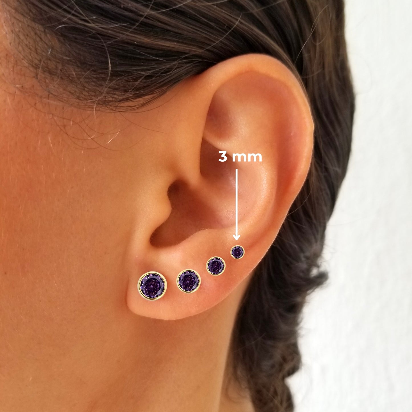 Aretes Oro 10K Broquel Zirconia Bisel 3 mm de Color a Elegir