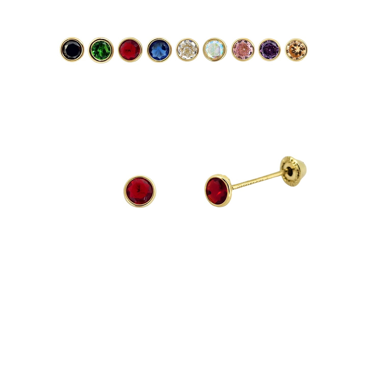 Aretes Oro 10K Broquel Zirconia Bisel 3 mm de Color a Elegir