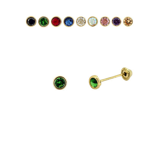 Aretes Oro 10K Broquel Zirconia Bisel 3 mm de Color a Elegir