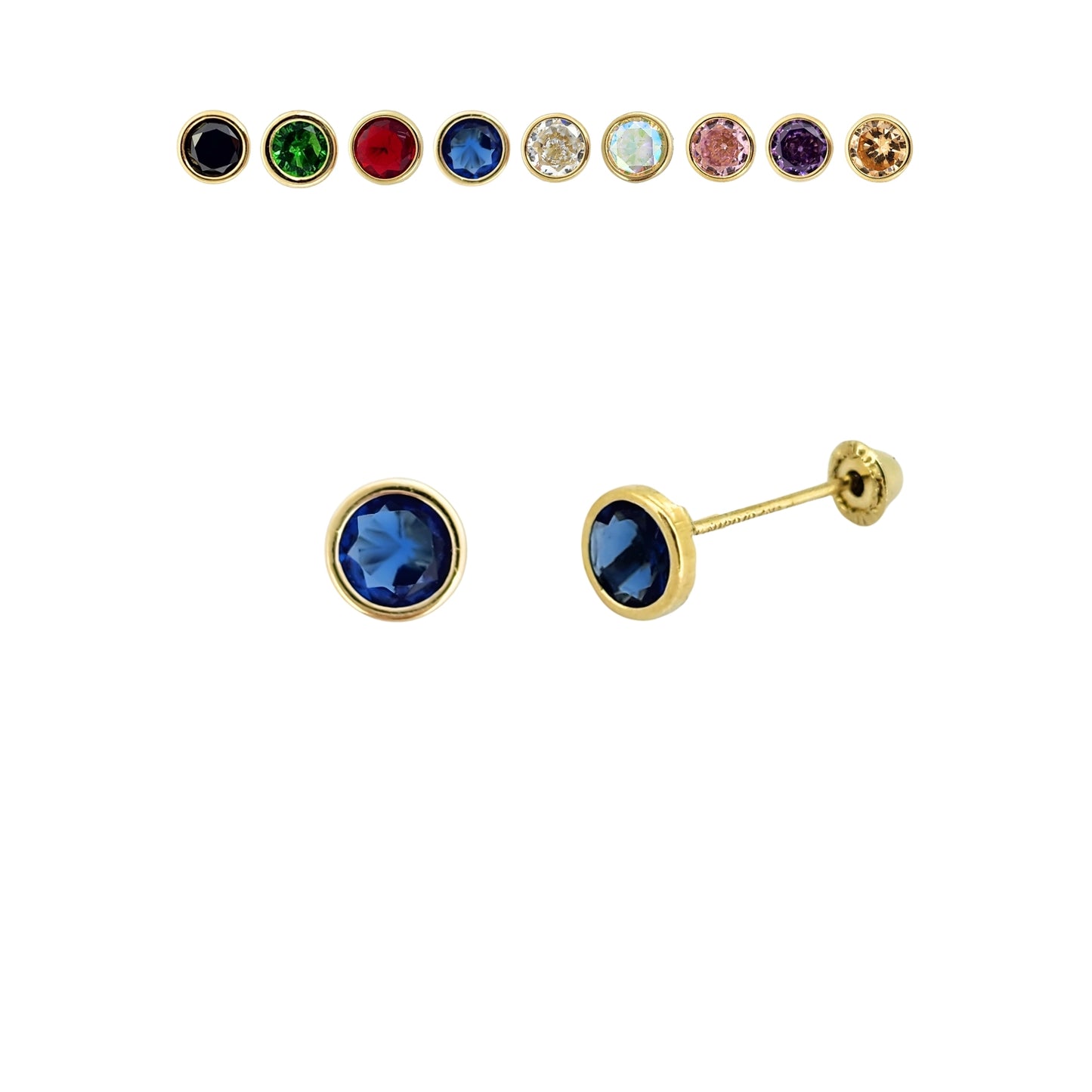Aretes Oro 10K Broquel Zirconia Bisel 4 mm de Color a Elegir