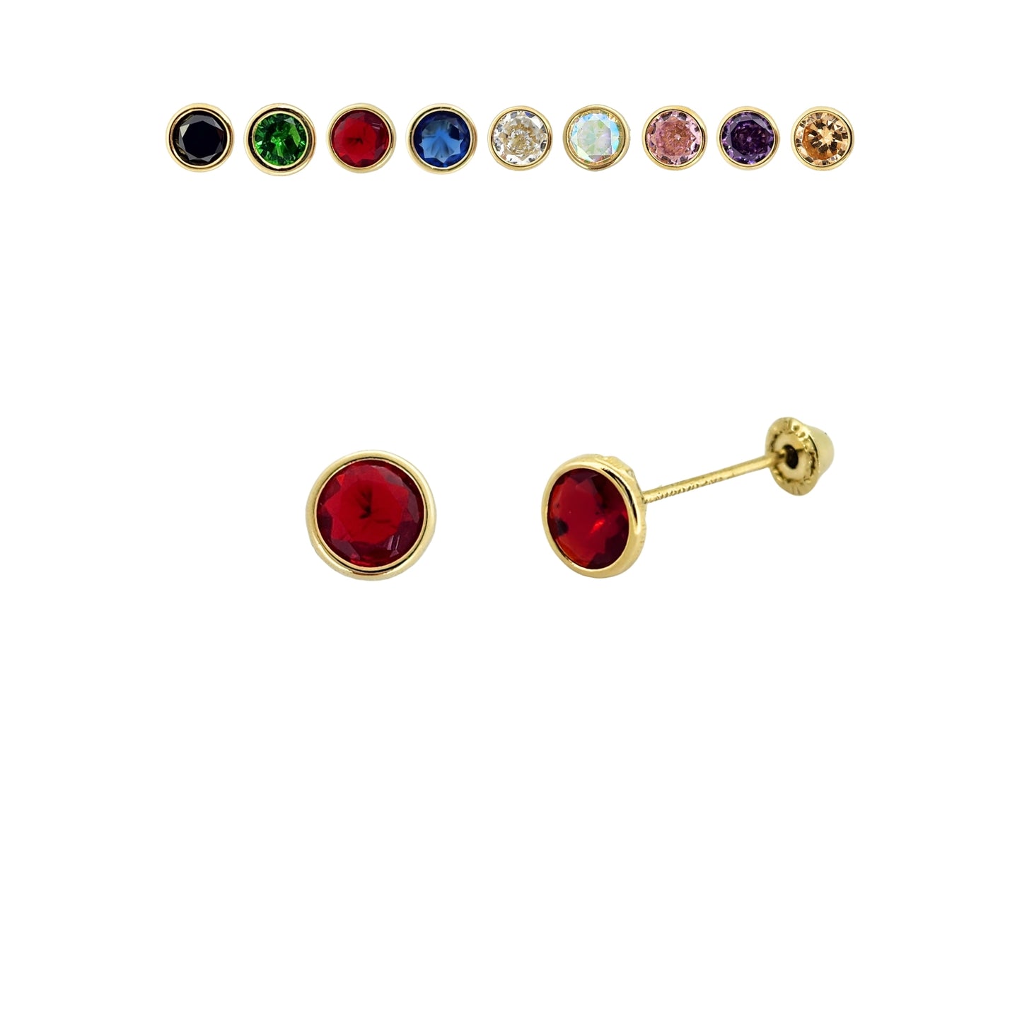 Aretes Oro 10K Broquel Zirconia Bisel 4 mm de Color a Elegir