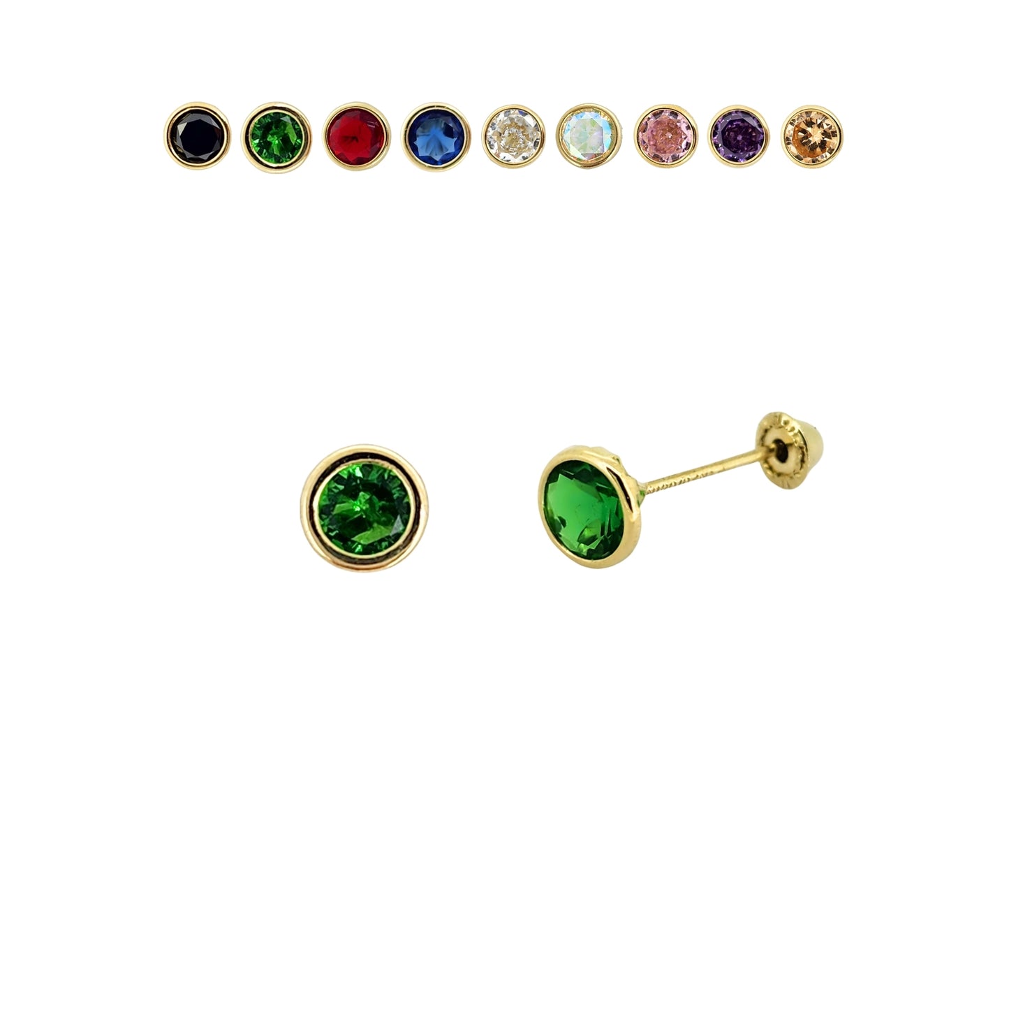 Aretes Oro 10K Broquel Zirconia Bisel 4 mm de Color a Elegir