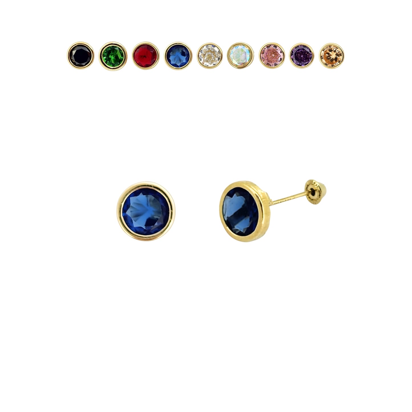 Aretes Oro 10K Broquel Zirconia Bisel 5 mm de Color a Elegir