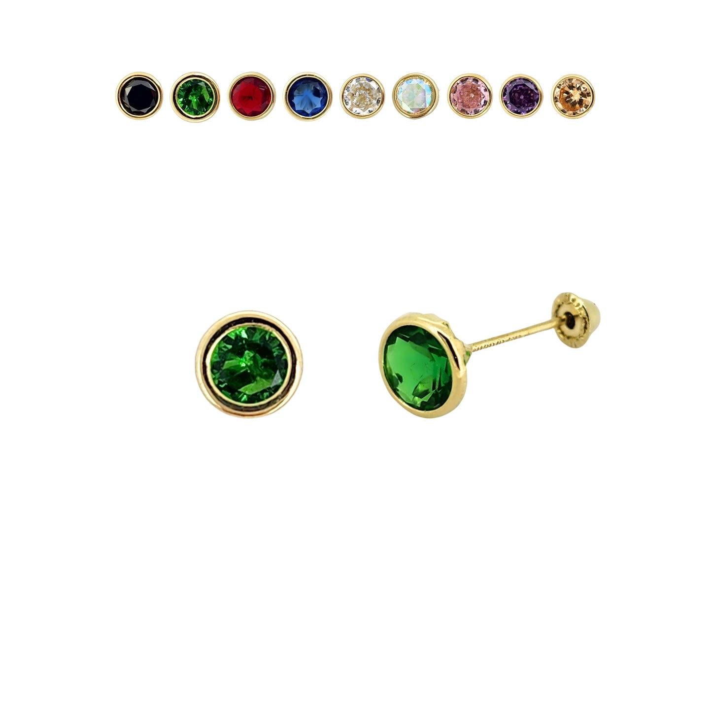 Aretes Oro 10K Broquel Zirconia Bisel 5 mm de Color a Elegir