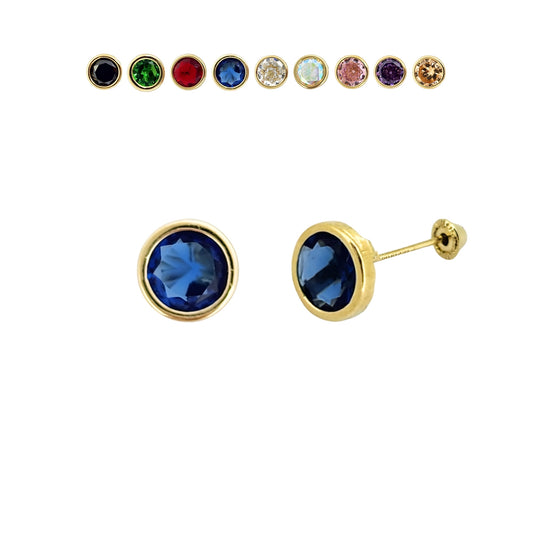 Aretes Oro 10K Broquel Zirconia Bisel 6 mm de Color a Elegir