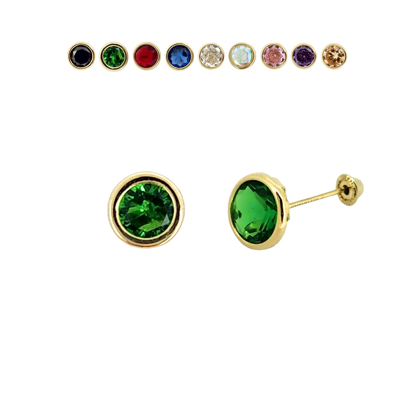 Aretes Oro 10K Broquel Zirconia Bisel 6 mm de Color a Elegir