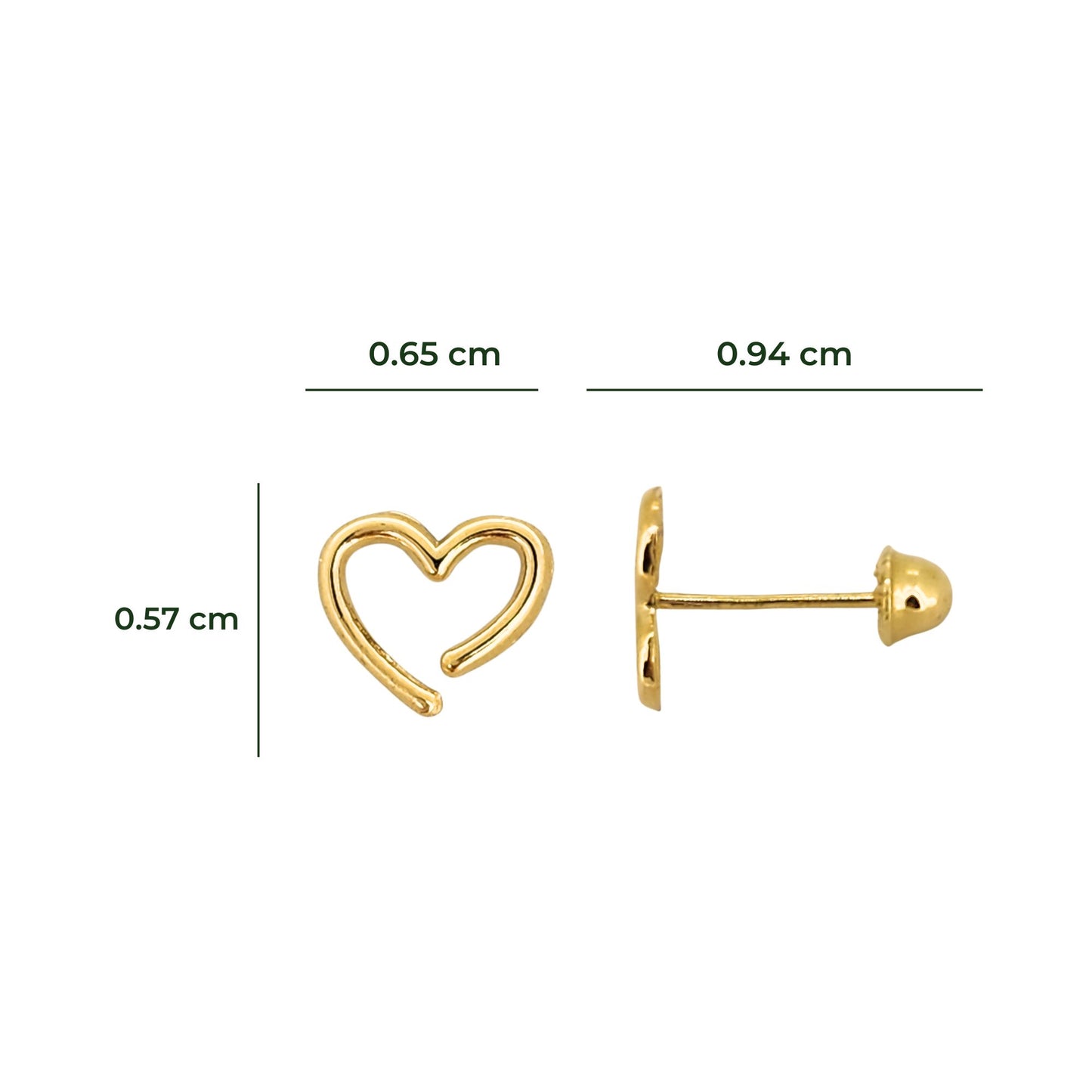 Aretes Oro 10K Broquel Corazón Silueta Abierto