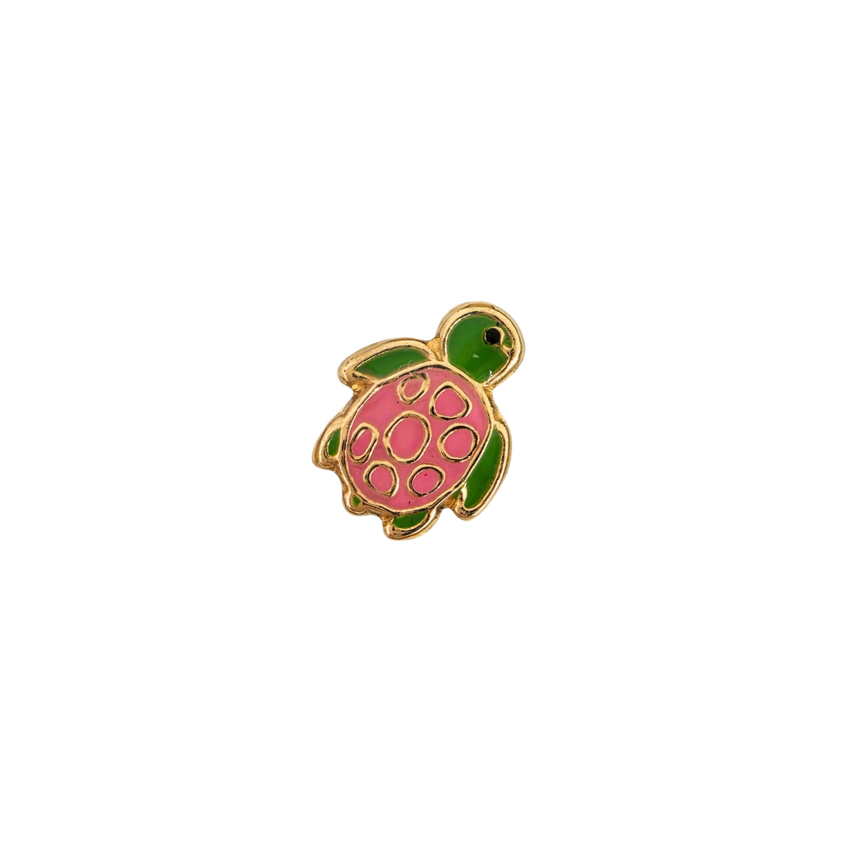 Aretes Oro 10K Broquel Tortuga Esmaltada Rosa