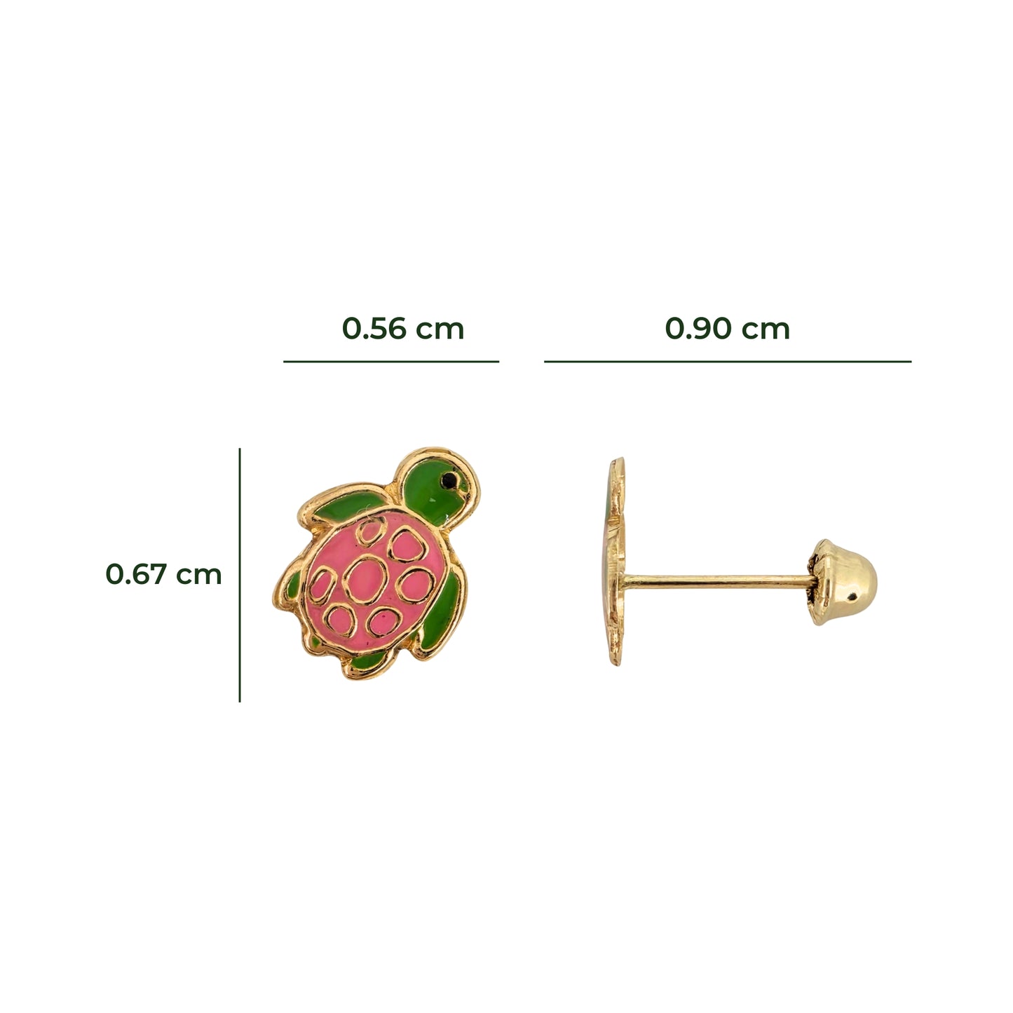 Aretes Oro 10K Broquel Tortuga Esmaltada Rosa