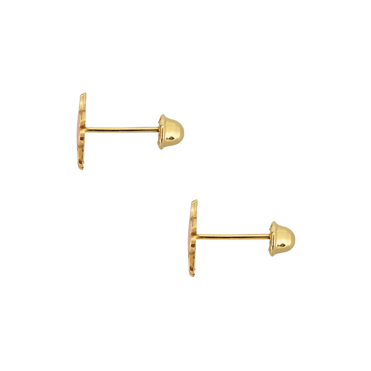 Aretes Oro 10K Broquel Flor Cerezo Esmaltada