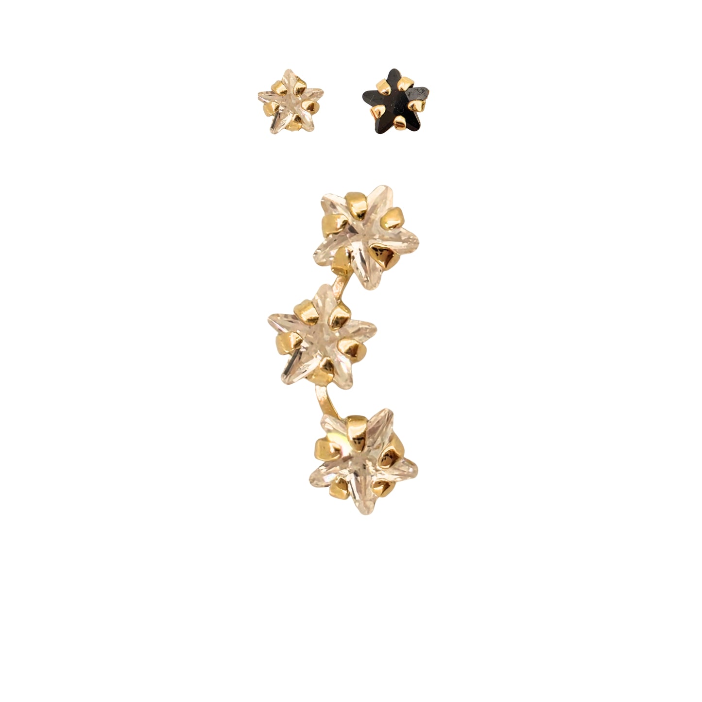 Aretes Oro 10K Broquel Lambada 3 Estrellas Color a Elegir