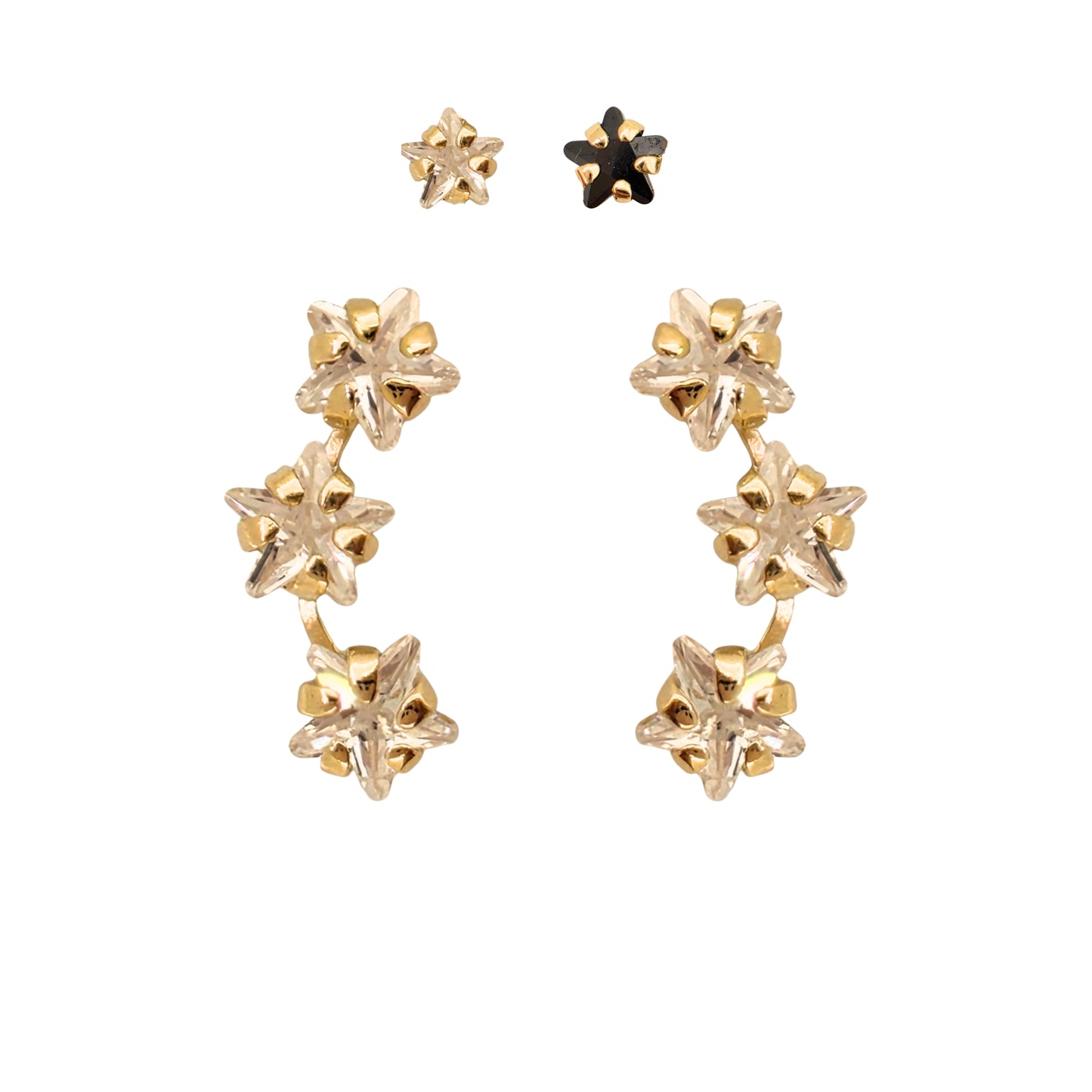 Aretes Oro 10K Broquel Lambada 3 Estrellas Color a Elegir