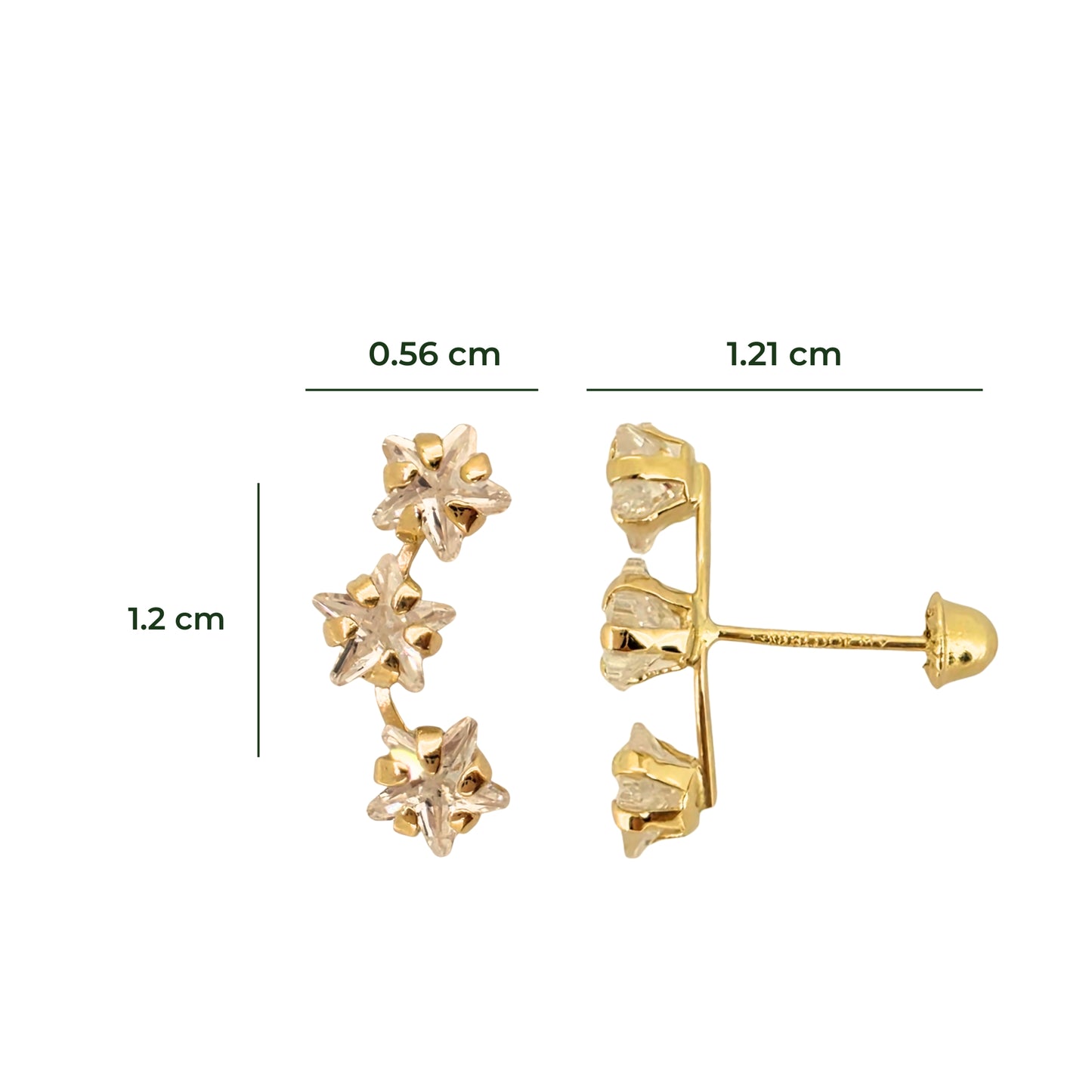 Aretes Oro 10K Broquel Lambada 3 Estrellas Color a Elegir