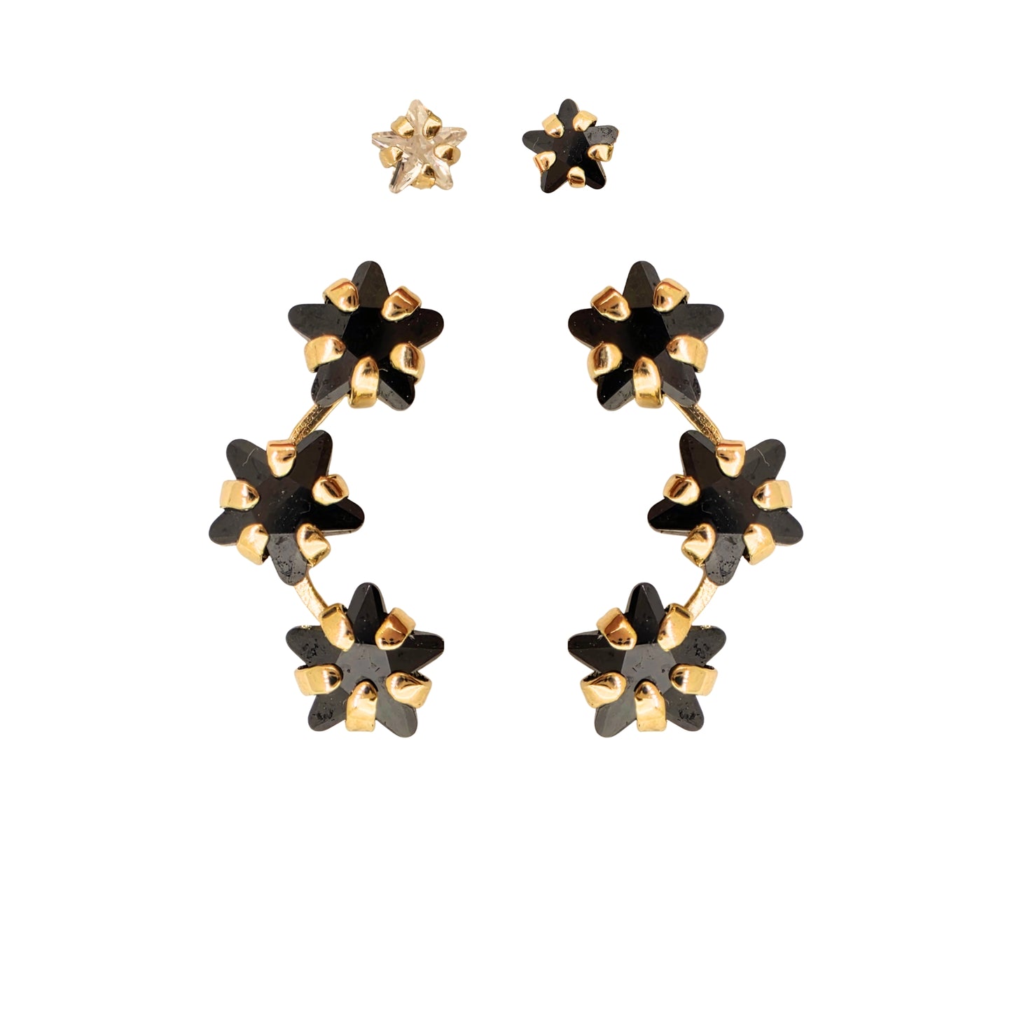 Aretes Oro 10K Broquel Lambada 3 Estrellas Color a Elegir