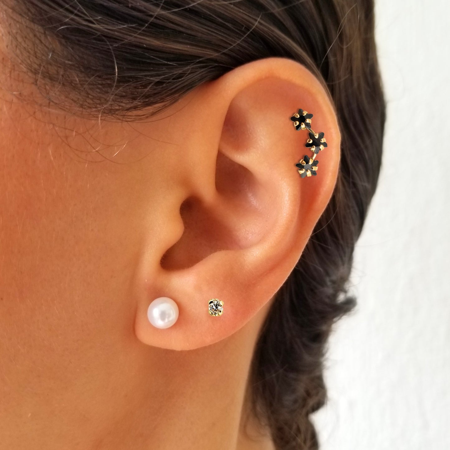 Aretes Oro 10K Broquel Lambada 3 Estrellas Color a Elegir