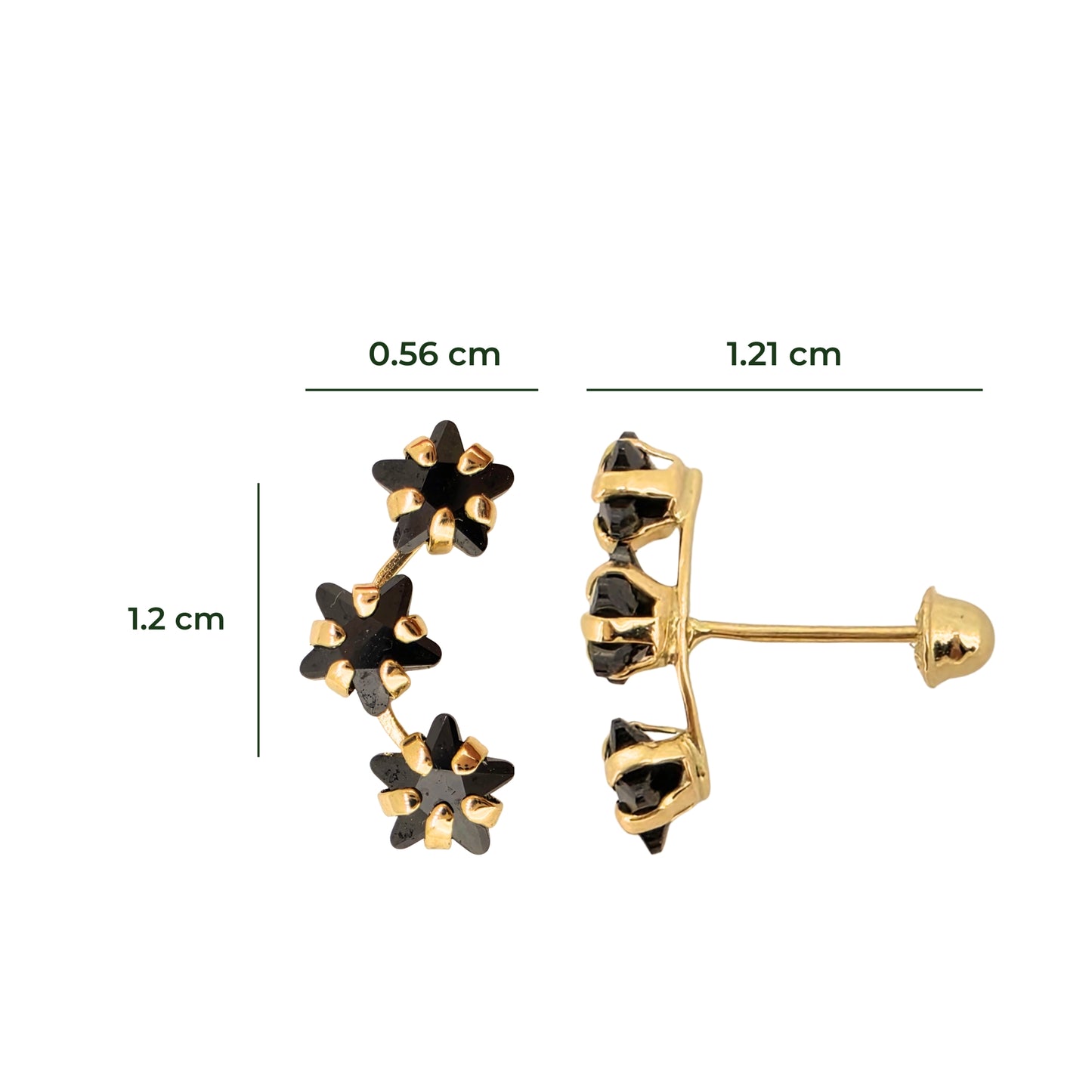Aretes Oro 10K Broquel Lambada 3 Estrellas Color a Elegir