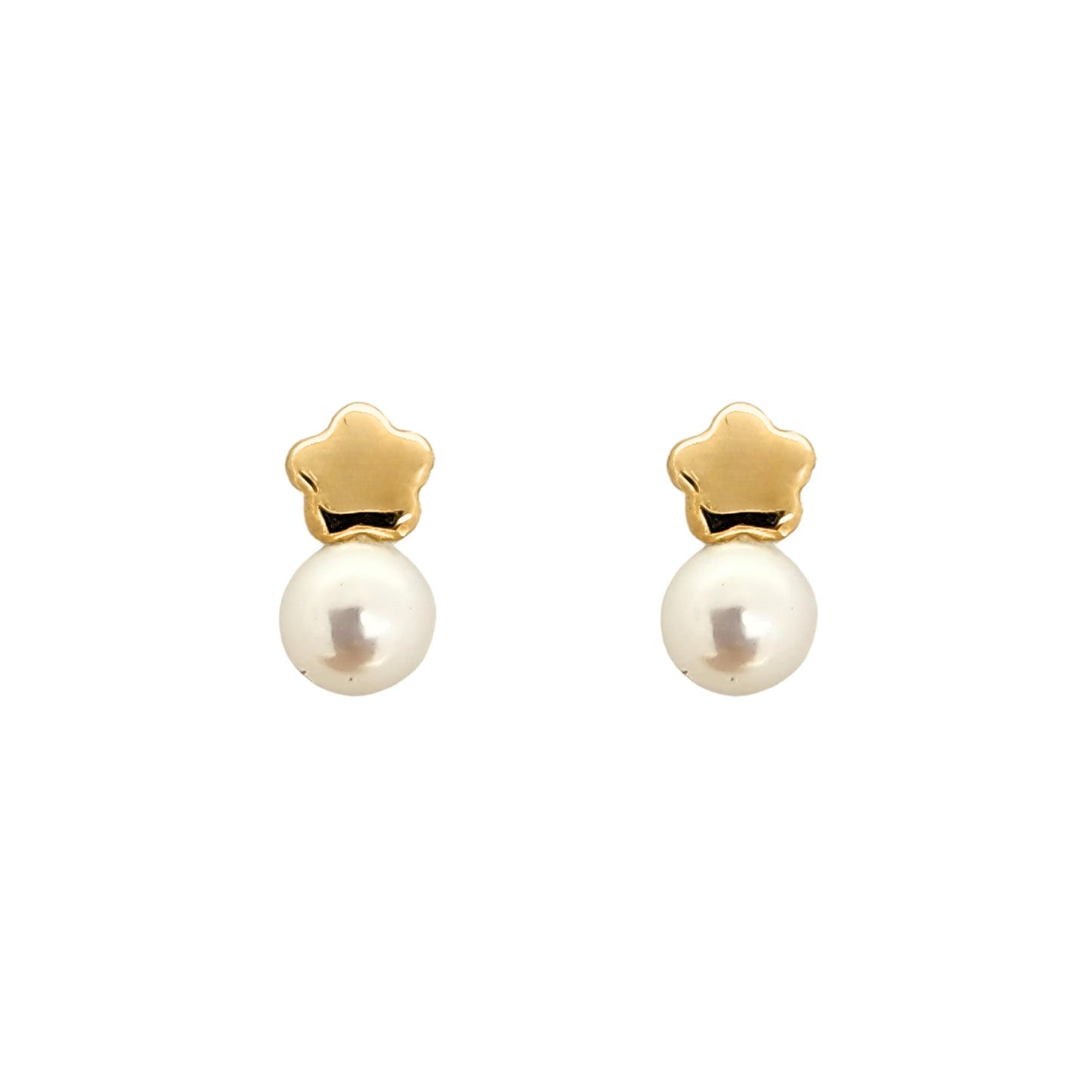 Aretes Flor Botón y Perla Oro 10K Tipo Broquel